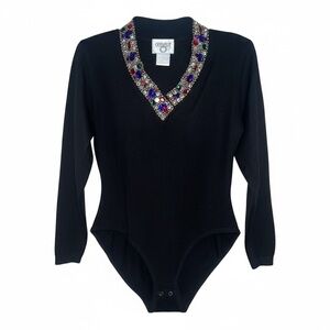Cervelle Vintage Black Embellished Bodysuit Size Medium